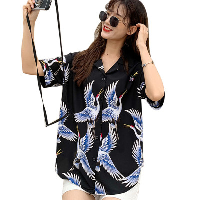Women Blusas Tops Red crowned Crane Print Chinese Style Shirt 2019 Short Sleeve V Neck Chiffon Blouse Female Vintage Shirts
Women Blusas Tops Red crowned Crane Print Chinese Style Shirt 2019 Short Sleeve V Neck Chiffon Blouse Female Vintage Shirts