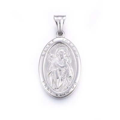 304 Stainless Steel Pendants Large Hole Pendants Oval with Saint Joseph Stainless Steel Color 35x215x25mm Hole 9x5mm
304 Stainless Steel Pendants Large Hole Pendants Oval with Saint Joseph Stainless Steel Color 35x215x25mm Hole 9x5mm
