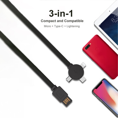 3-in-1 Retractable Noodle Design Charging Cable Data Cable MicroUSB Type-C Lightening Interface Charge Data Transfer 2-in-1 Cable
3-in-1 Retractable Noodle Design Charging Cable Data Cable MicroUSB Type-C Lightening Interface Charge Data Transfer 2-in-1 Cable
