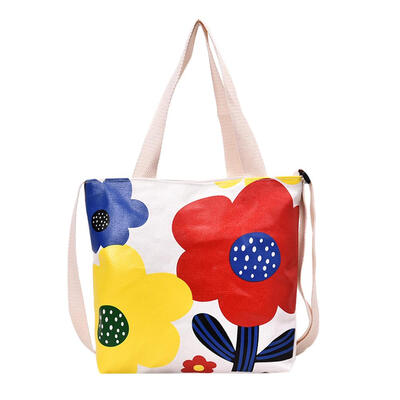 Flower Print Shoulder Handbags Women Totes Canvas Crossbody Top-handle Bags