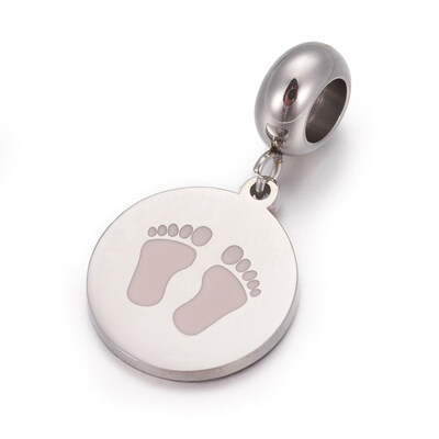 304 Stainless Steel European Dangle Beads with Enamel Large Hole Pendants Flat Round with Baby Feet Stainless Steel Color
304 Stainless Steel European Dangle Beads with Enamel Large Hole Pendants Flat Round with Baby Feet Stainless Steel Color