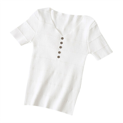 Solid Short Sleeve Summer Tee Top Women V-collar Concise T-shirts femme Personality All-match streetwear
Solid Short Sleeve Summer Tee Top Women V-collar Concise T-shirts femme Personality All-match streetwear