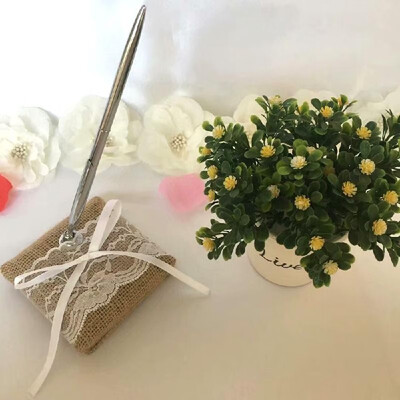 Wedding Signing Pen with Vintage Burlap Lace Holder Party Pen Set Wedding Bridal Engagement Decoration Supplies
Wedding Signing Pen with Vintage Burlap Lace Holder Party Pen Set Wedding Bridal Engagement Decoration Supplies