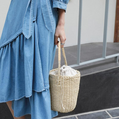 Women Straw Bucket Bag Solid Color Crochet Singe Grab Handle Drawstring Fastening Beach Holiday Handbag
Women Straw Bucket Bag Solid Color Crochet Singe Grab Handle Drawstring Fastening Beach Holiday Handbag