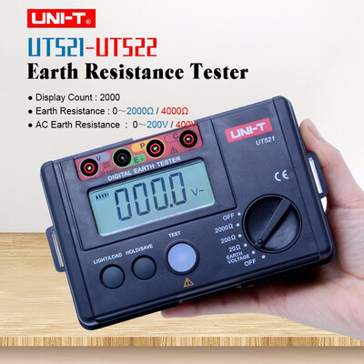 UNI-T UT521 UT522 Digital Earth Ground Resistance tester 0-2000ohm 2000 count ohmmeter AC earth voltmeter Data hold
UNI-T UT521 UT522 Digital Earth Ground Resistance tester 0-2000ohm 2000 count ohmmeter AC earth voltmeter Data hold