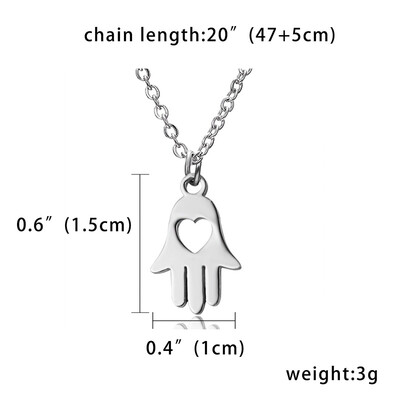 1pc Little Silver Lucky Hamsa Hand Heart Pendants Necklaces Stainless Steel Women Kids Fashion Minimalist Jewelry
1pc Little Silver Lucky Hamsa Hand Heart Pendants Necklaces Stainless Steel Women Kids Fashion Minimalist Jewelry