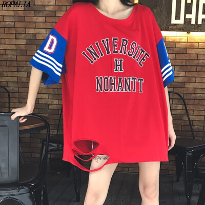 Womens Letter Print Short Sleeve Color Block Loose Long T-Shirt Korean Style O-Neck Holes Basketball Wear T-Shirts
Womens Letter Print Short Sleeve Color Block Loose Long T-Shirt Korean Style O-Neck Holes Basketball Wear T-Shirts