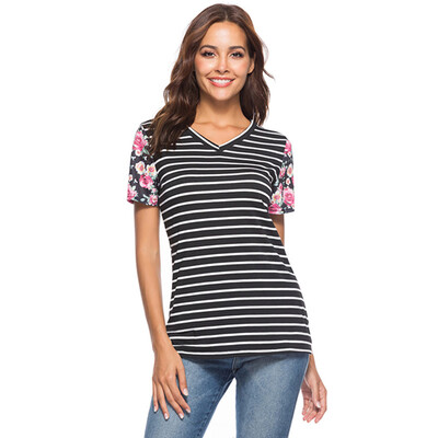 Print Striped Patchwork Female T-shirt Sexy V Neck T-shirt Short Sleeve Plus Size Floral T-Shirt Women Summer Tee Causal Top
Print Striped Patchwork Female T-shirt Sexy V Neck T-shirt Short Sleeve Plus Size Floral T-Shirt Women Summer Tee Causal Top