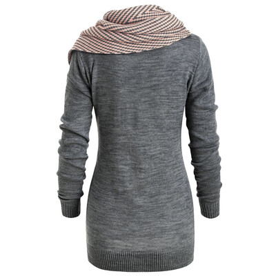 Toponeto Women Striped Buttons Scarf Skew Neck Long Sleeve Knitted Sweater Pullover Coat 
Toponeto Women Striped Buttons Scarf Skew Neck Long Sleeve Knitted Sweater Pullover Coat