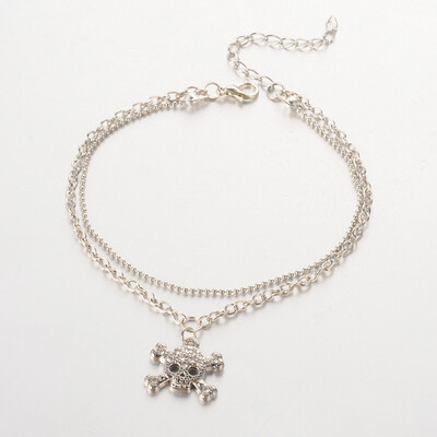 Skull with Crossbone Alloy Rhinestone Charm Multi-strand Anklets with Iron Chains&Zinc Alloy Lobster Claw Clasps Platinum 2
Skull with Crossbone Alloy Rhinestone Charm Multi-strand Anklets with Iron Chains&Zinc Alloy Lobster Claw Clasps Platinum 2