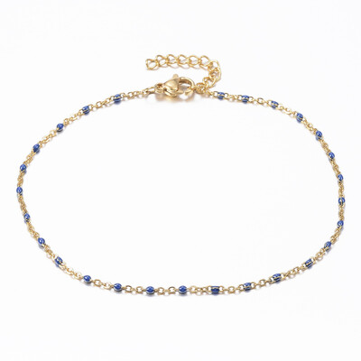 304 Stainless Steel Cable Chain Anklets with Enamel Links Golden DarkBlue 9"23cm 152mm
304 Stainless Steel Cable Chain Anklets with Enamel Links Golden DarkBlue 9"23cm 152mm
