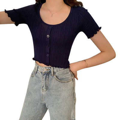 Women T-Shirt Harajuku Knitted Short Sleeve Shirt Crop Top Unif Sexy Street Wear White Femme funny Summer T Shirt
Women T-Shirt Harajuku Knitted Short Sleeve Shirt Crop Top Unif Sexy Street Wear White Femme funny Summer T Shirt