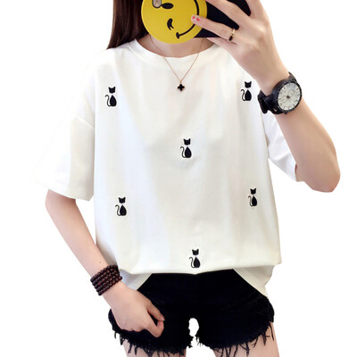Women Tshirts Cat Print Short Sleeve Embroidery Campus Style T-shirt Round Neck Cotton Femme Soft Comfortable Girls Tops
Women Tshirts Cat Print Short Sleeve Embroidery Campus Style T-shirt Round Neck Cotton Femme Soft Comfortable Girls Tops