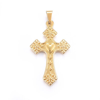304 Stainless Steel Big Pendants Large Hole Pendants Cross with Heart Golden 50x30x3mm Hole 9x5mm
304 Stainless Steel Big Pendants Large Hole Pendants Cross with Heart Golden 50x30x3mm Hole 9x5mm