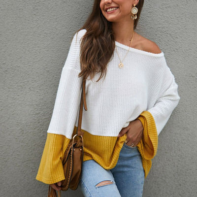 Women Color Matching Round Collar Knitting Bell Long Sleeve Casual Warm Winter Autumn Sweater Loose Tops
Women Color Matching Round Collar Knitting Bell Long Sleeve Casual Warm Winter Autumn Sweater Loose Tops