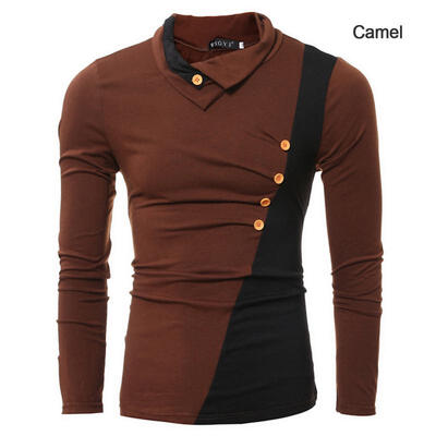 Fashion Patchwork Turn-Down Collar Tight Long Sleeve T-Shirt Stylish Side Button Slim Fit T-Shirt For Men
Fashion Patchwork Turn-Down Collar Tight Long Sleeve T-Shirt Stylish Side Button Slim Fit T-Shirt For Men