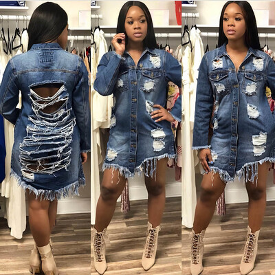Toponeto Women Ripped Long Denim Coat Ladies Casual Tearing Style Button Jacket Overcoat 
Toponeto Women Ripped Long Denim Coat Ladies Casual Tearing Style Button Jacket Overcoat