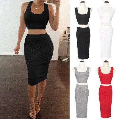 Sexy Women Two Piece Set Cross Strap Ornament O Neck Sleeveless Crop Top Stretch High Waist Midi Skirt Bandage Dress
Sexy Women Two Piece Set Cross Strap Ornament O Neck Sleeveless Crop Top Stretch High Waist Midi Skirt Bandage Dress