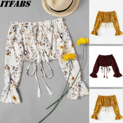 Casual Women Floral Print Off Shoulder Bandeau Crop Top Flared Sleeve Blouse Top
Casual Women Floral Print Off Shoulder Bandeau Crop Top Flared Sleeve Blouse Top
