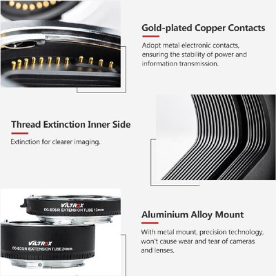 Viltrox DG-EOSR Portable Electronic Macro Extension Tube Adapter Ring Set12mm 24mm Support TTL Auto Focus AF for Canon EOS R
Viltrox DG-EOSR Portable Electronic Macro Extension Tube Adapter Ring Set12mm 24mm Support TTL Auto Focus AF for Canon EOS R