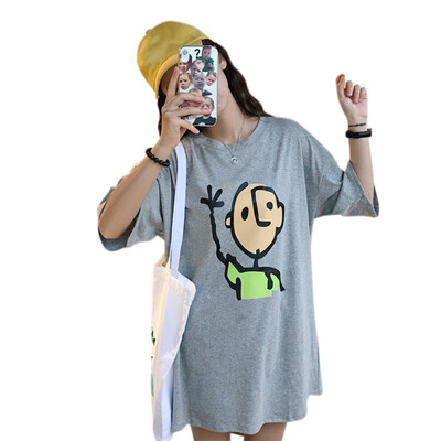 Long Style Concise Top Women Cartoon Pattern Short Sleeve T-shirts Casual roupas feminina Loose All-match
Long Style Concise Top Women Cartoon Pattern Short Sleeve T-shirts Casual roupas feminina Loose All-match