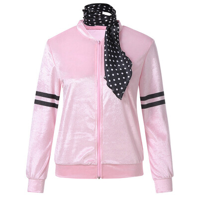 Toponeto Womens Ladies Zipper Danny Pink Ladies Satin Jacket Costume with Polka Dot Scarf
Toponeto Womens Ladies Zipper Danny Pink Ladies Satin Jacket Costume with Polka Dot Scarf