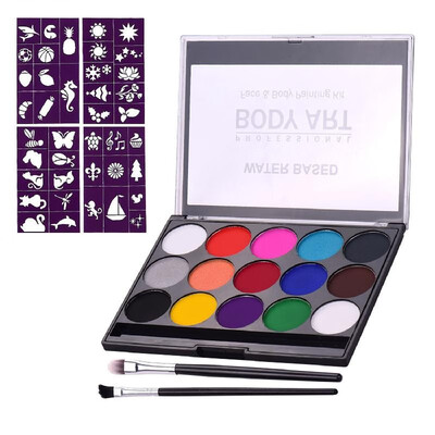 Professional Body Art Face Painting Kit Water Based Removable Body Paints 15 Colors Palette with 2 Paintbrushes&4 Templates fo
Professional Body Art Face Painting Kit Water Based Removable Body Paints 15 Colors Palette with 2 Paintbrushes&4 Templates fo