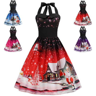 Cross-border retro womens Christmas new sexy hanging neck wrapped chest Slim print large swing dress X3111 Rose
Cross-border retro womens Christmas new sexy hanging neck wrapped chest Slim print large swing dress X3111 Rose
