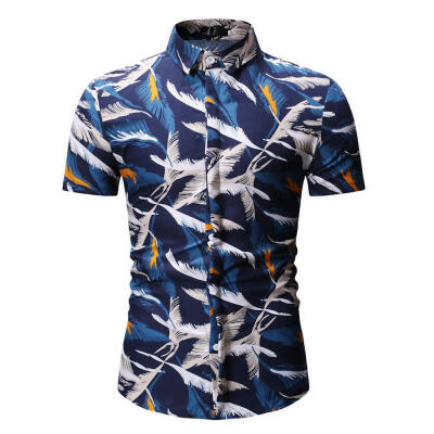 Summer Male Casual Print Shirt Cotton Short Sleeve Dark Blue Shirts With Long Feather Pattern For Men
Summer Male Casual Print Shirt Cotton Short Sleeve Dark Blue Shirts With Long Feather Pattern For Men