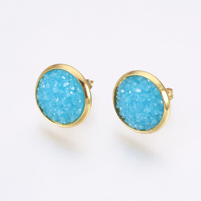 Resin Stud Earrings with Golden Tone 304 Stainless Steel Findings Flat Round Druzy Resin DeepSkyBlue 14515mm Pin 07mm
Resin Stud Earrings with Golden Tone 304 Stainless Steel Findings Flat Round Druzy Resin DeepSkyBlue 14515mm Pin 07mm