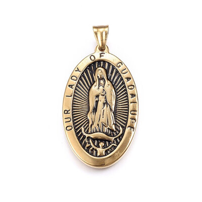 304 Stainless Steel Pendants Oval with Word Our Lady of Guadalupe Antique Golden 49x285x4mm Hole 8x5mm
304 Stainless Steel Pendants Oval with Word Our Lady of Guadalupe Antique Golden 49x285x4mm Hole 8x5mm