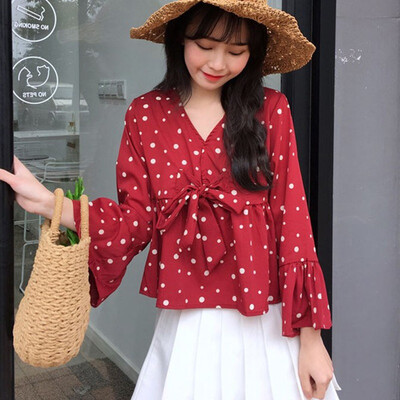 summer female V-neck trumpet sleeves lace-up bow lotus leaf shirts womens solid color elegant blouses shirt
summer female V-neck trumpet sleeves lace-up bow lotus leaf shirts womens solid color elegant blouses shirt