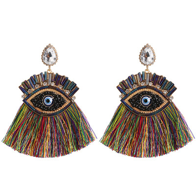 Ethnic Big Fringed Earrings Evil Eye Tassel Earrings For Women Fashion Jewelry Female Bohemian Hanging Drop Earrings 2019
