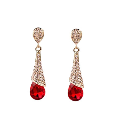 1 Pair Fashion Long Section Teardrop-shaped Crystal Earrings Bride Wedding Stud Earrings