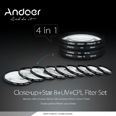 Andoer 55mm UVCPLClose-Up4 Star 8-Point Filter Circular Filter Kit Circular Polarizer Filter Macro Close-Up Star 8-Point Filte
Andoer 55mm UVCPLClose-Up4 Star 8-Point Filter Circular Filter Kit Circular Polarizer Filter Macro Close-Up Star 8-Point Filte