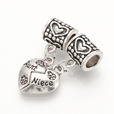 Tibetan Style Alloy European Dangle Beads Split Pendants Large Hole Pendants Heart with Word Aunt&Niece Antique Silver
Tibetan Style Alloy European Dangle Beads Split Pendants Large Hole Pendants Heart with Word Aunt&Niece Antique Silver