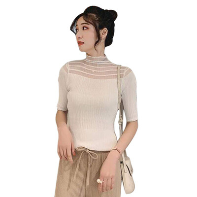 Korean T-shirt Knitted Slim Pullover Women Tops Half Sleeve Thin Tight Fit Semi-high Collar Hollow Stitching Clothing Plus Size
Korean T-shirt Knitted Slim Pullover Women Tops Half Sleeve Thin Tight Fit Semi-high Collar Hollow Stitching Clothing Plus Size