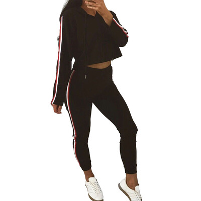 Women Two Piece Set Tracksuit Hooded Drawstring Crop Top Sport Pants Side Stripes High Waist Casual Sweat Suit 
Women Two Piece Set Tracksuit Hooded Drawstring Crop Top Sport Pants Side Stripes High Waist Casual Sweat Suit