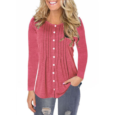 Women Autumn Fashion Concise Casual All-match Solid Color Button Decor Long Sleeve T-shirts
Women Autumn Fashion Concise Casual All-match Solid Color Button Decor Long Sleeve T-shirts