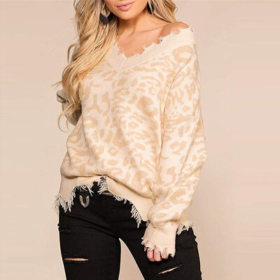 Tailored Womens Leopard Print Ripped Sweater V Neck Distressed Knit Pullover Jumper Top
Tailored Womens Leopard Print Ripped Sweater V Neck Distressed Knit Pullover Jumper Top