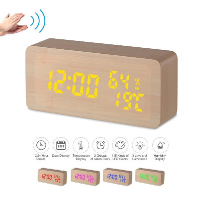 Wooden Alarm Clock 115-Colored Time Humidity Temperature Date Display Wood LED Digital Desk Clock Adjustable Brightness Voice C
Wooden Alarm Clock 115-Colored Time Humidity Temperature Date Display Wood LED Digital Desk Clock Adjustable Brightness Voice C