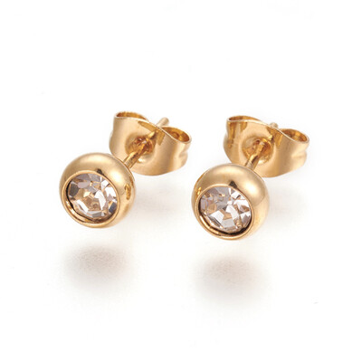 304 Stainless Steel Ear Studs with Rhinestone Flat Round Crystal Golden 15mm Pin 06mm
304 Stainless Steel Ear Studs with Rhinestone Flat Round Crystal Golden 15mm Pin 06mm