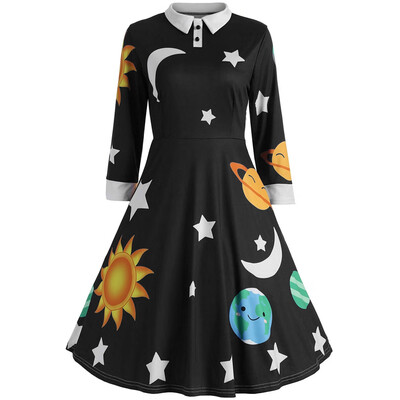 Long Sleeve Sun Moon Star Print A-line Women Dress
Long Sleeve Sun Moon Star Print A-line Women Dress
