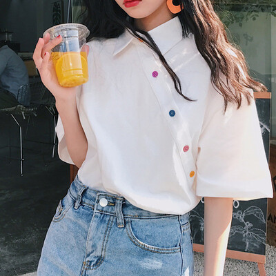 T-shirt Short Sleeve Women Turn-down Collar Irregular Patchwork Button Up Tops Solid Basic Soft Tops T-shirt
T-shirt Short Sleeve Women Turn-down Collar Irregular Patchwork Button Up Tops Solid Basic Soft Tops T-shirt