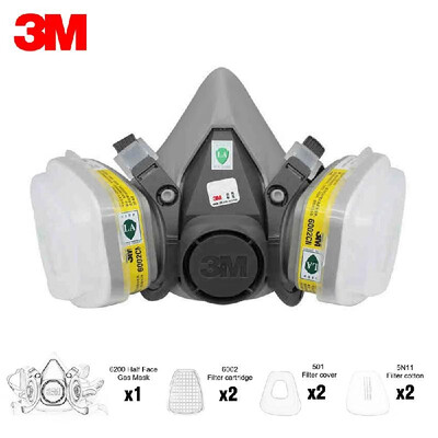 3M 6200 Half Face Gas Mask Respirator with 2Pcs Multi Acid Gas & Organic Vapor Filter Cartridge Filter Cotton Filter Cover
3M 6200 Half Face Gas Mask Respirator with 2Pcs Multi Acid Gas & Organic Vapor Filter Cartridge Filter Cotton Filter Cover