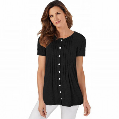 Solid color regular outer wear T-shirt round neck short-sleeved single-row buttoned shirt
Solid color regular outer wear T-shirt round neck short-sleeved single-row buttoned shirt