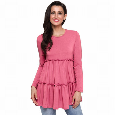 Solid color round neck long-sleeved dress pendulum three-layer stitching mid-length casual top
Solid color round neck long-sleeved dress pendulum three-layer stitching mid-length casual top