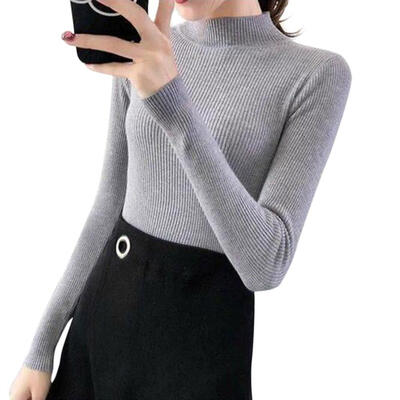 Autumn Women Knitted Base Shirt Half High Collar Slim Solid Color Bottoming 
Autumn Women Knitted Base Shirt Half High Collar Slim Solid Color Bottoming