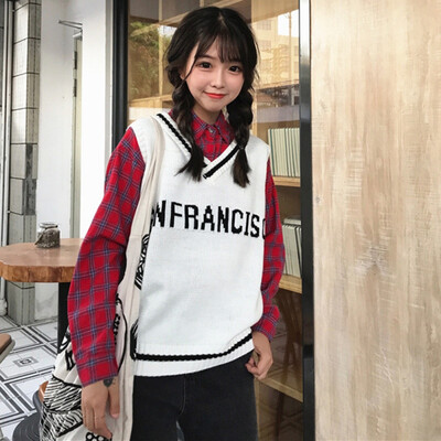Fashion Letter Knitted V-Neck Sweaters Sleeveless Sweet Girls Pullovers Slim Vest Style Sweater Autumn Loose Tops
Fashion Letter Knitted V-Neck Sweaters Sleeveless Sweet Girls Pullovers Slim Vest Style Sweater Autumn Loose Tops