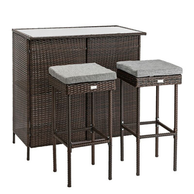 3-Piece Wicker Bar Set Patio Bistro Table&Two Stools Outdoor Furniture Garden Modern Style Brown
3-Piece Wicker Bar Set Patio Bistro Table&Two Stools Outdoor Furniture Garden Modern Style Brown